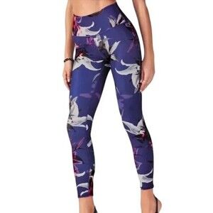 Fabletics Womens Mid-Rise PureLuxe Leggings Midnight Lily Print Size 29L M
